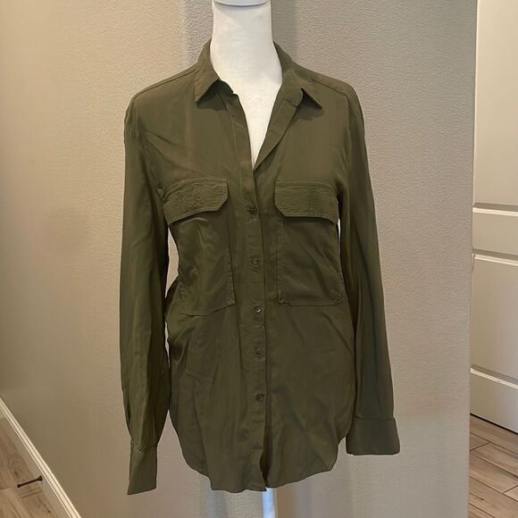 Zara Olive Green Long Sleeve Tunic Blouse - Picture 1 of 4